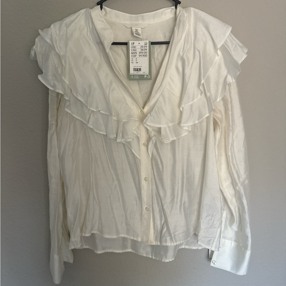 H&M Ivory Ruffle Button-Up Blouse